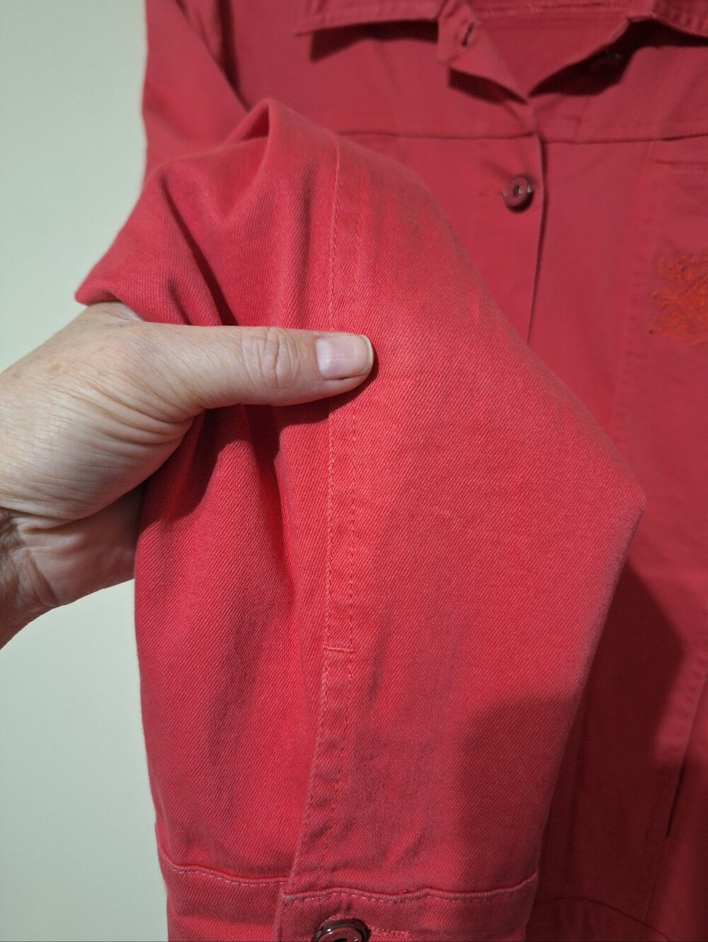 Simon Chang Coral Embroidered Denim Jacket Size 16 - Picture 13 of 13